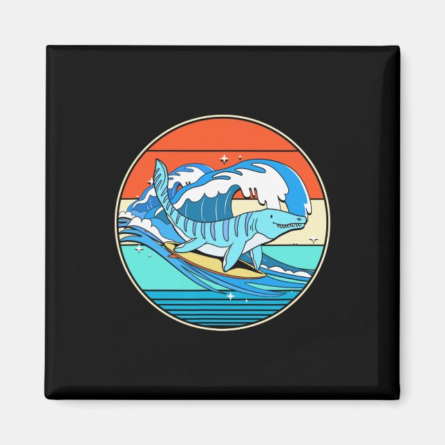 Imã Surfando Mosasaurus Dino Retro Dinossauro Aquático (Frente)