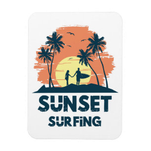 Ímã Surfando - Surfando ao pôr do sol