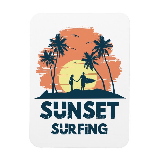 Ímã Surfando - Surfando ao pôr do sol (Vertical)