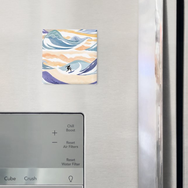 Imã Surfar na Onda | Oceano de Aquarela Contemporânea (In Situ (Fridge))