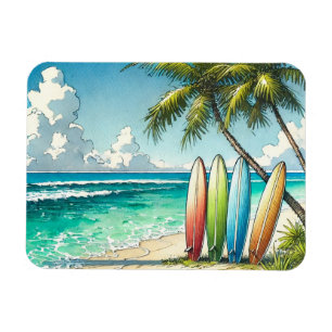 Ímã Surfboards na Aquarela de Praia e Tinta