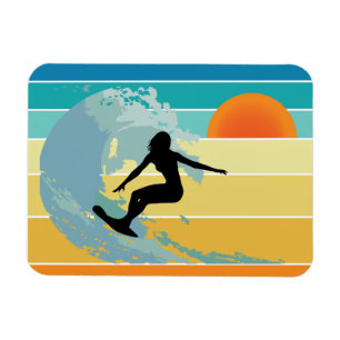 Ímã Surfer Girl Vintage Sunset