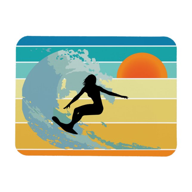 Ímã Surfer Girl Vintage Sunset (Horizontal)