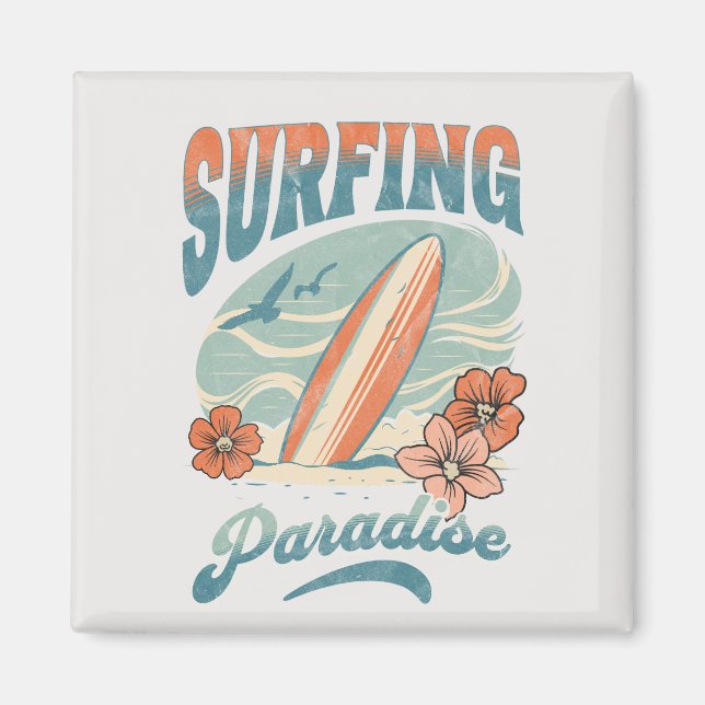 Imã Surfing Paradise retro style design (Frente)
