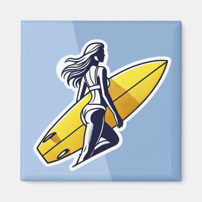 Imã Surfista com Surfboard Amarelo (Frente)