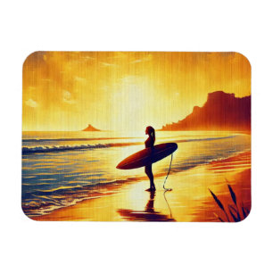 Ímã Surfista feminina ao pôr do sol