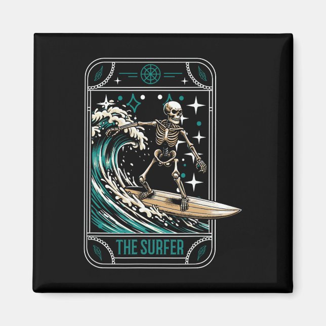 Imã Surfista Surfando Prancha de Surfe - Ondas Esquele (Frente)