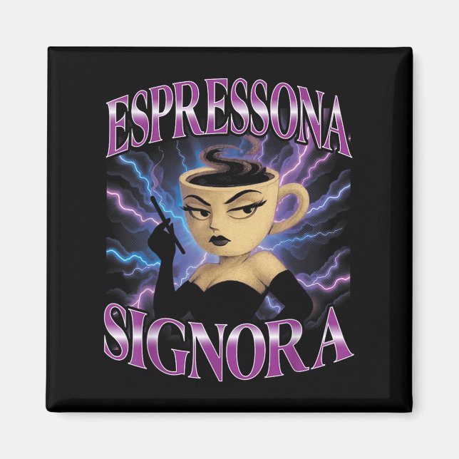 Imã Surreal italiano Brainrot Meme Espressona Signora  (Frente)