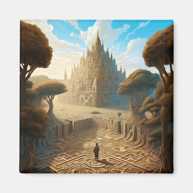 Imã Surreal Maze Castle Landscape Fantasy Art (Frente)