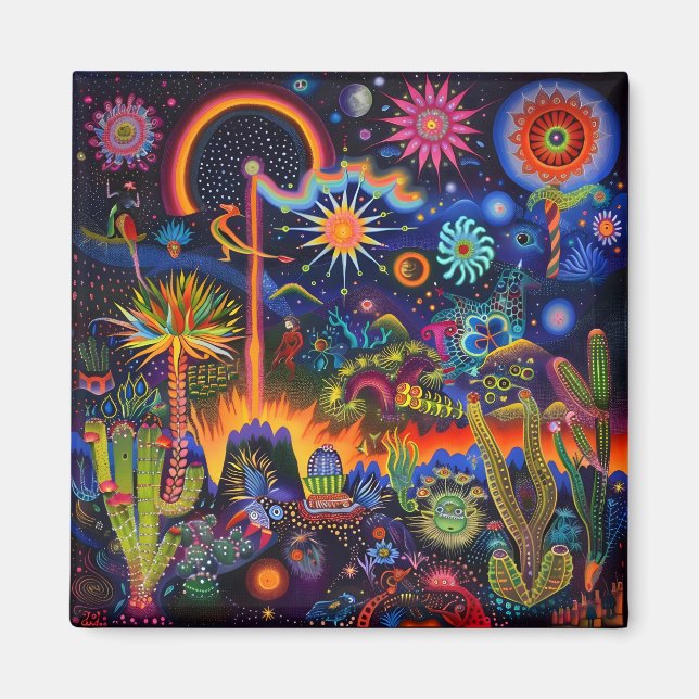 Imã Surreal Trippy Whimsical Psychedelic Desert Cactus (Frente)
