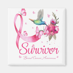 Imã Survivor Hummingbird Ribbon Breast Cancer