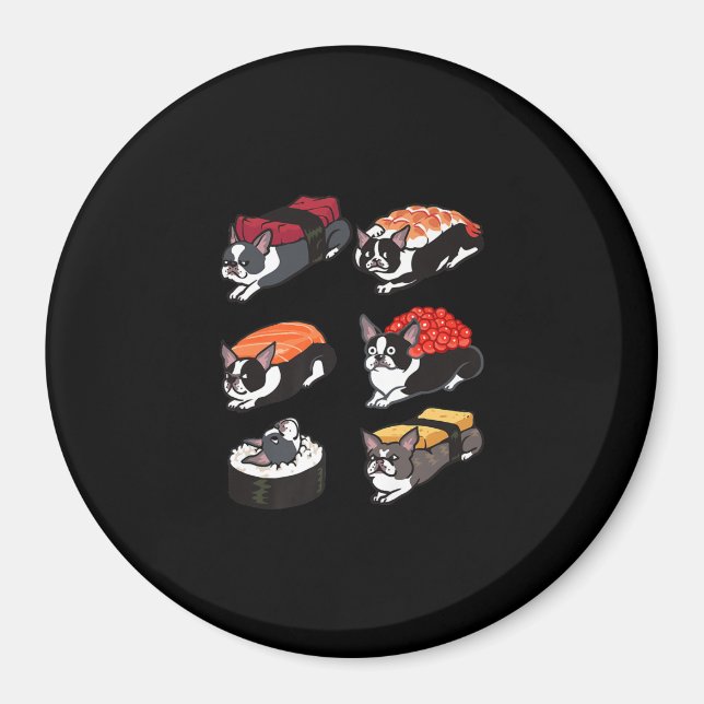 Imã Sushi Boston Terrier Premium T-Shirt (Frente)