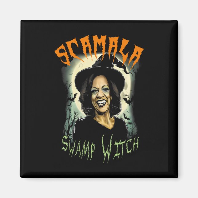 Imã Swamp Witch Funny Anti Kamala Harris 2024 Hallowee (Frente)