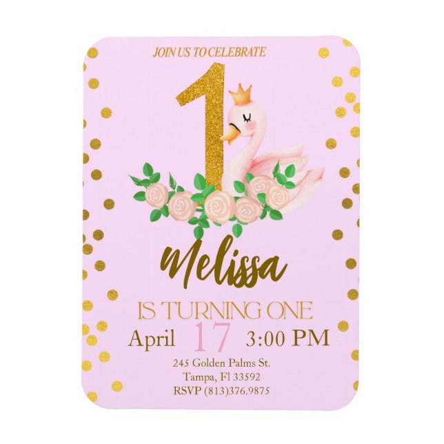 Ímã Swan Princess Transformando Um Convite De Aniversá (Vertical)