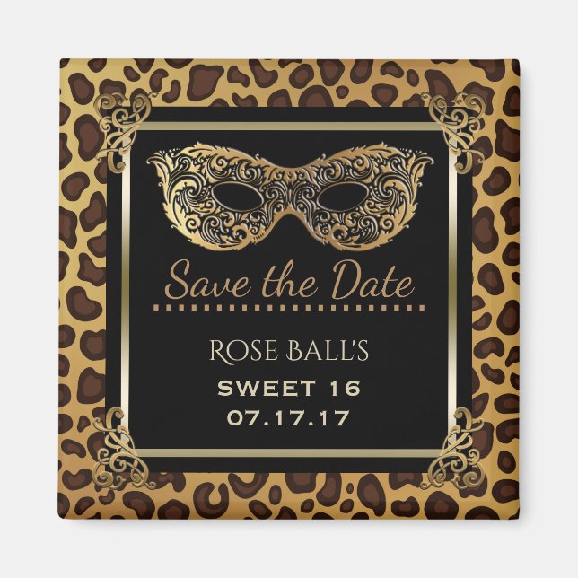 Imã Sweet 16 Save the Date 16th Birthday Ball Leopard (Frente)
