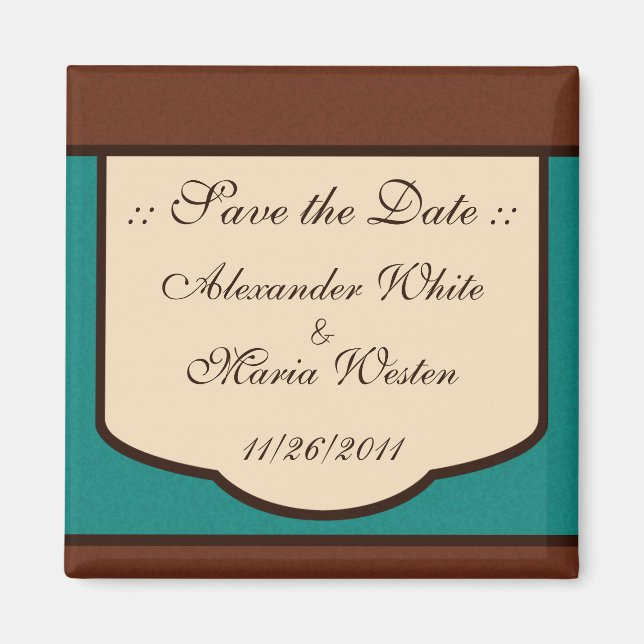 Imã Sweet Mocha & Teal Wedding Salve o Magnet Data (Frente)