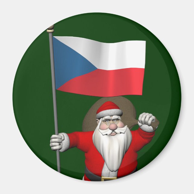 Imã Sweet Santa Claus Com Bandeira Da República Checa (Frente)