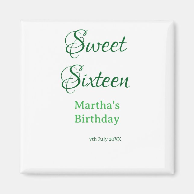 Imã Sweet Sixteen green name date calligraphy boho ret (Frente)