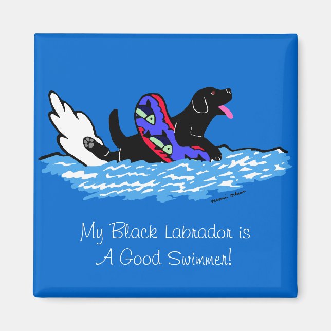 Imã Swimmig Black Labrador Cartoon (Frente)