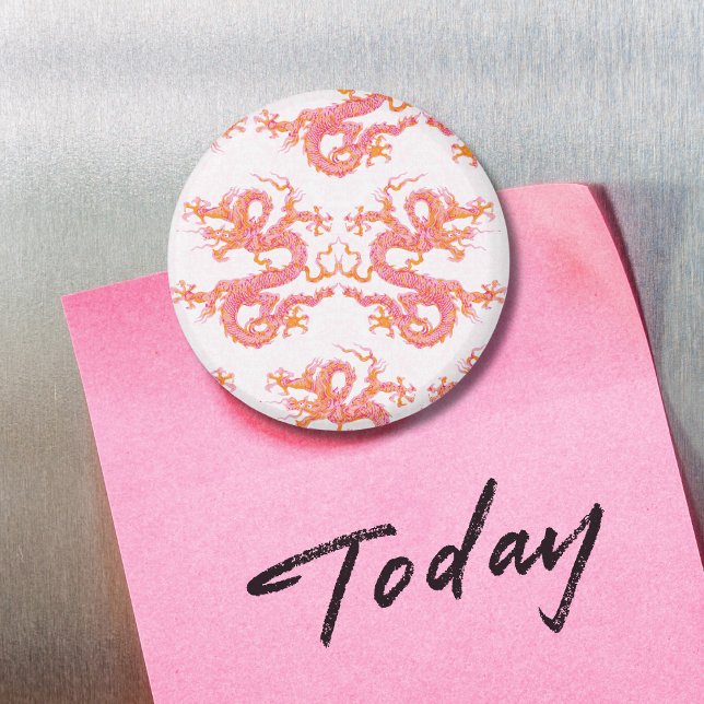 Imã Swirling Dragon in Pink and Orange Magnet (Criador carregado)