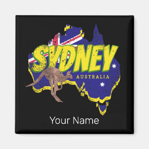 Imã Sydney Austrália Retro Kangaroo E Flag Vintage