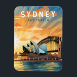 Ímã Sydney Austrália Viagem Art Vintage<br><div class="desc">Sydney retro vetor viagem design. Sydney,  capital de Nova Gales do Sul e uma das maiores cidades da Austrália,  é mais conhecida pela sua Harbourfront Sydney Opera House,  com um design distinto tipo vela.</div>