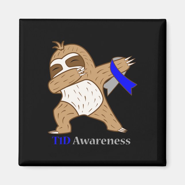Imã T1d Diabetes Awareness Ribbon Dabbing Sloth Warrio (Frente)