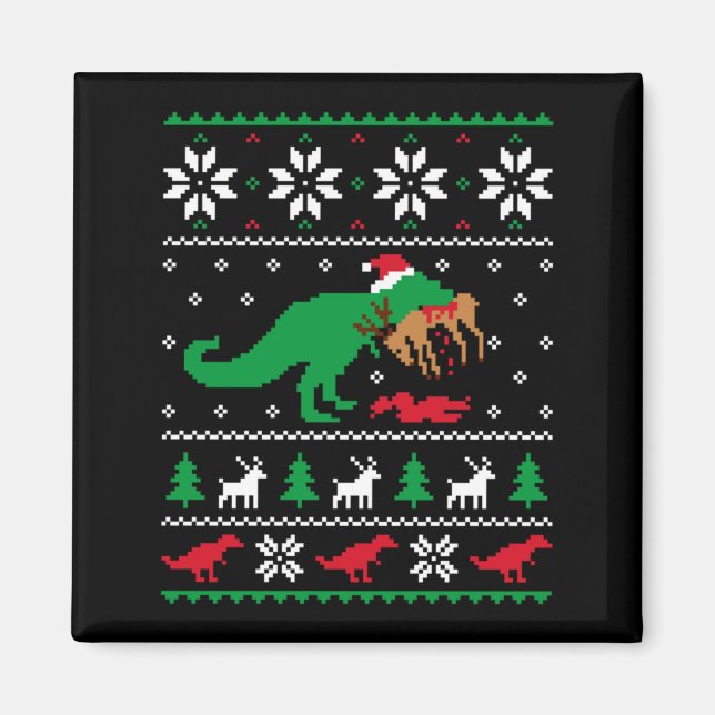Imã T Rex Comendo Rena Dinossauro Engraçado Natal Feio (Frente)
