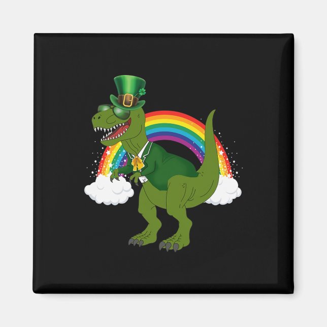 Imã T-rex Dinossauro Leprechaun Arco-íris Dia de São P (Frente)