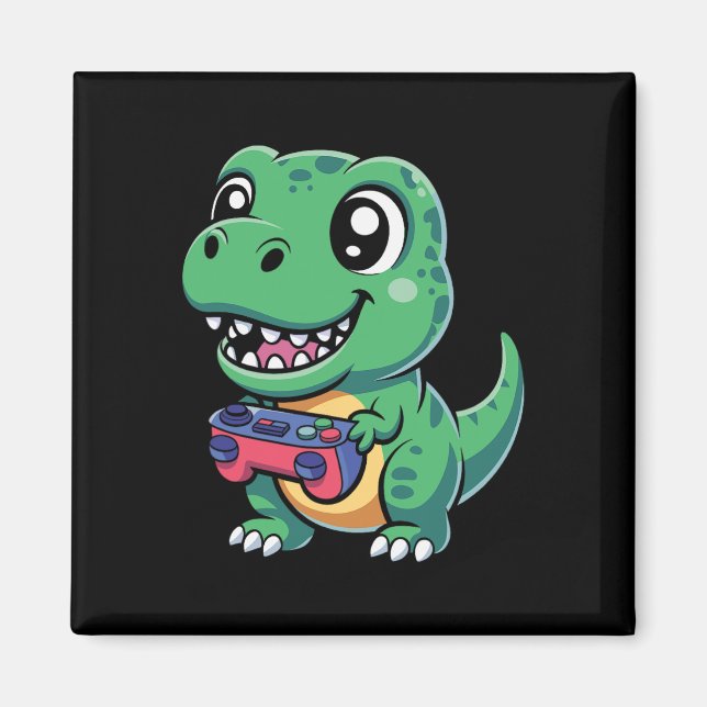 Imã T-Rex Feliz Com Controle De Jogo Dinossauro Gamer  (Frente)
