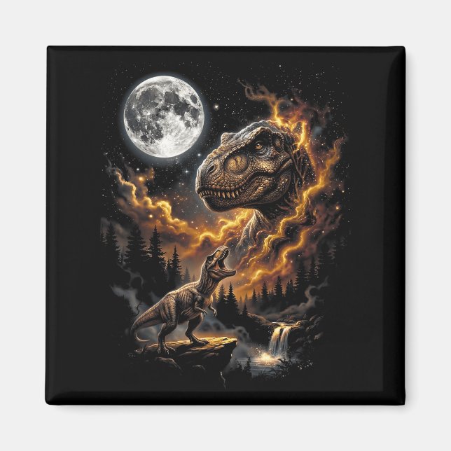 Imã T rex uivando para a lua retrô 90s engraçado (Frente)