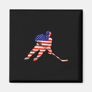 Imã T-shirt Usa da América Flag Ice Hockey Hóquei em G
