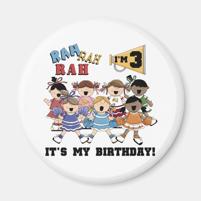 Imã T-shirts e cheerleader de aniversário de 3 anos (Frente)