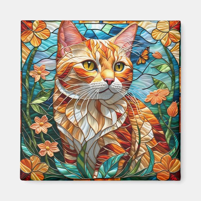 Imã Tabby  art stained glass cat colorful modern style (Frente)