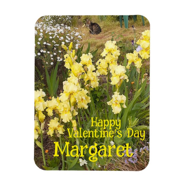 Ímã Tabby Cat Cute Yellow Iris Valentines Wifes Name (Vertical)