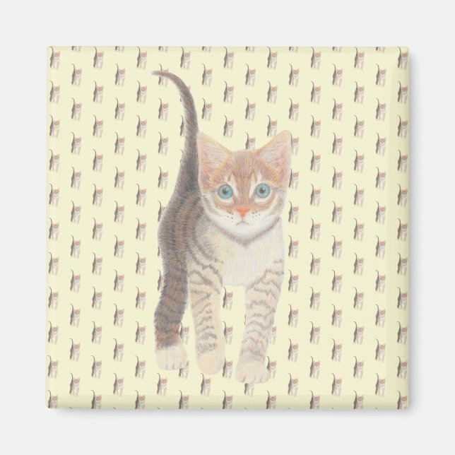 Imã Tabby Cat Square Magnet Em Amarelo (Frente)