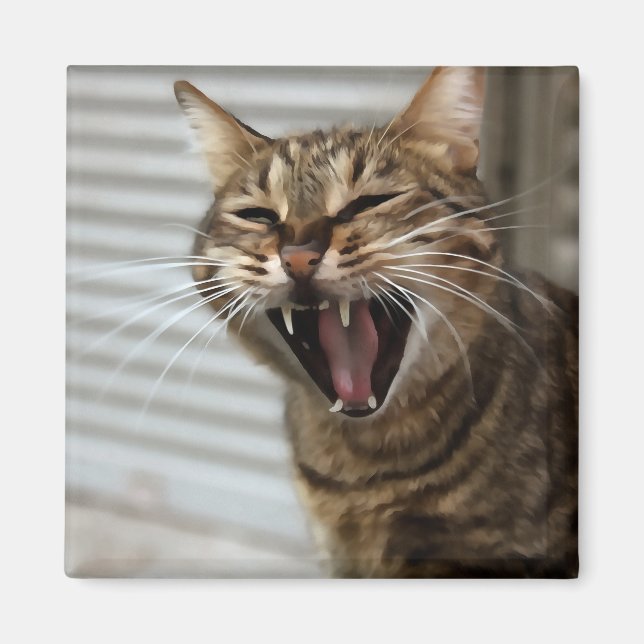 Imã Tabby Cat Yawning Retrato Artístico (Frente)