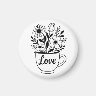 Imã Taça bonito de chá preto com Design de flores