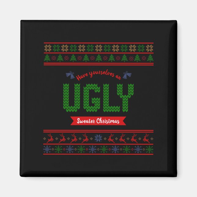 Imã Tacky Christmas Nordic Knit Pattern Red Green Ugly (Frente)