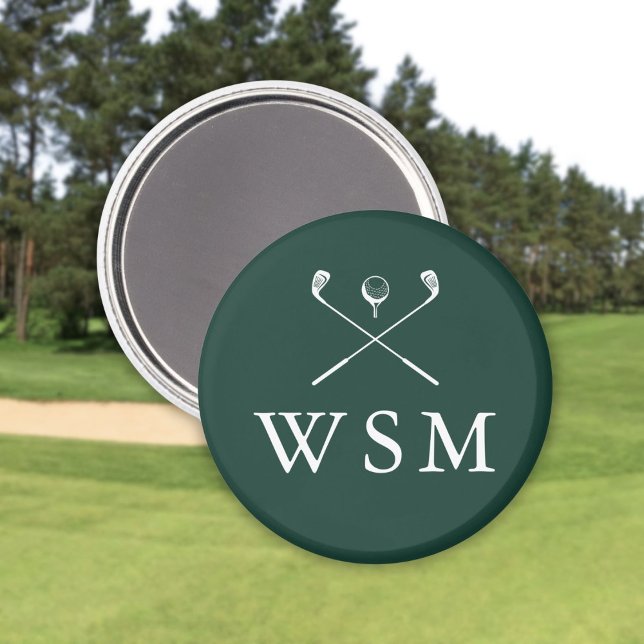 Imã Tacos de golfe com monograma personalizado esmeral (Emerald Green Custom Monogram Golf Clubs Magnet)