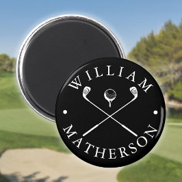 Imã Tacos de golfe de nome personalizado preto e branc
