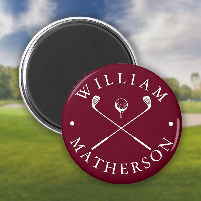 Imã Tacos de golfe nome personalizado burgundy e branc (Custom Name Golf Clubs Burgundy And White Magnet)