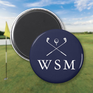 Imã Tacos de golfe personalizados com monograma azul-m
