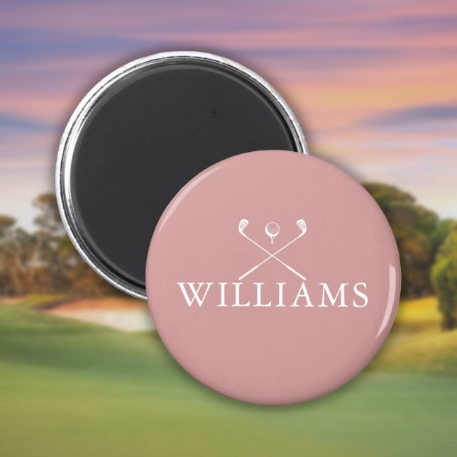 Imã Tacos de Golfe Rosa Poeirento Personalizado com No (Personalized Dusty Rose Pink Name Golf Clubs Magnet)