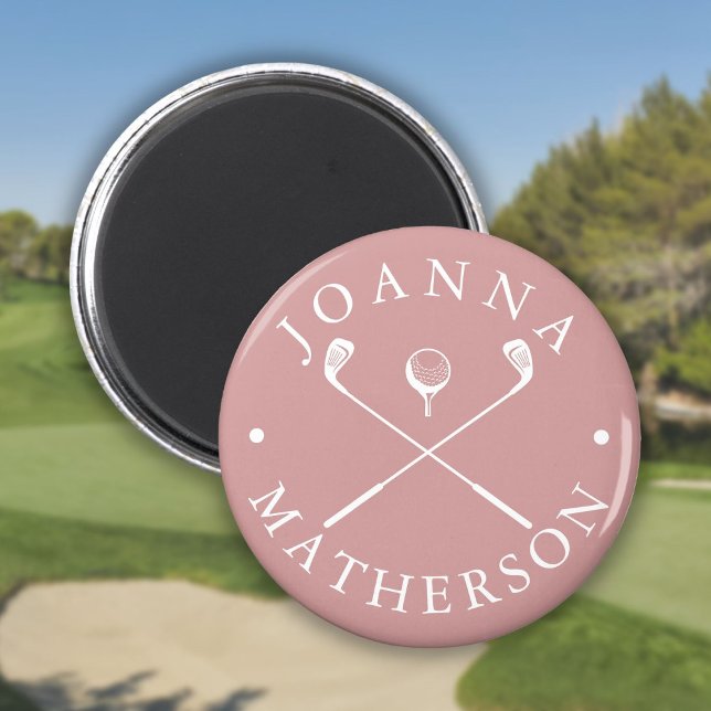Imã Tacos de Nome Personalizado de Paus de Golfe Rosa  (Custom Name Golf Clubs Dusty Rose And White Magnet)