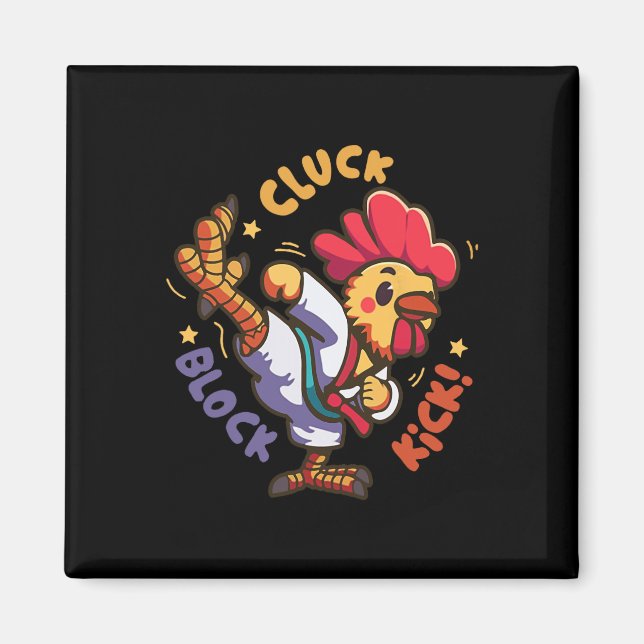 Imã Taek Rooster de Galinha Chicken Engraçado Bloco Cl (Frente)