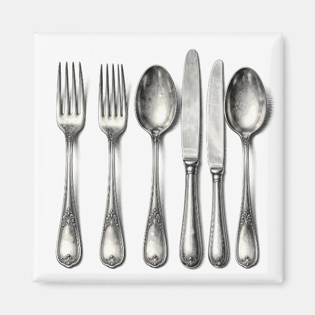 Imã Talheres de Prata Antigos para Cozinha  (Frente)