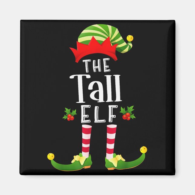 Imã Tall Christmas Elf Matching Pajama X-mas Party  (Frente)