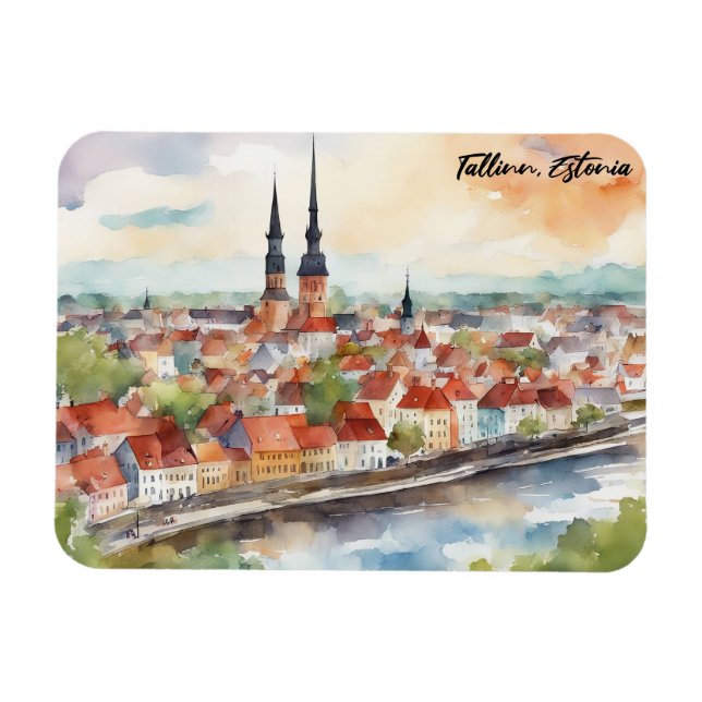Ímã Tallinn Estonia Watercolor Painting Panorama  (Horizontal)