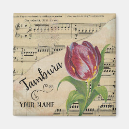 Imã Tambura Tulip Vintage Sheet Music Personalizada